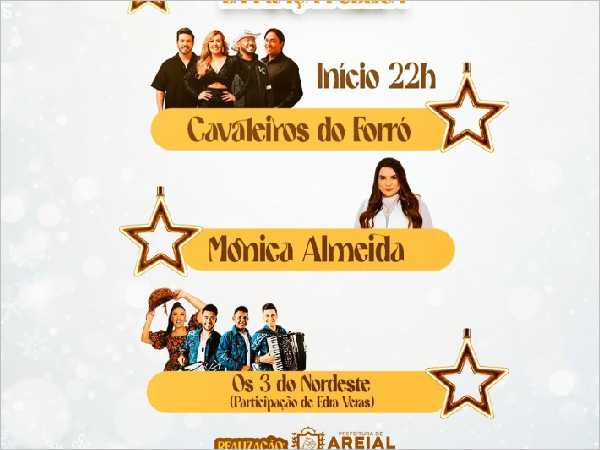 Réveillon em Areial 2026: Prefeitura promove festa com grandes atrações para celebrar a chegada do novo ano